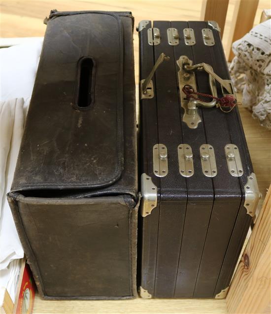 A French leather travelling jewellery case and cover